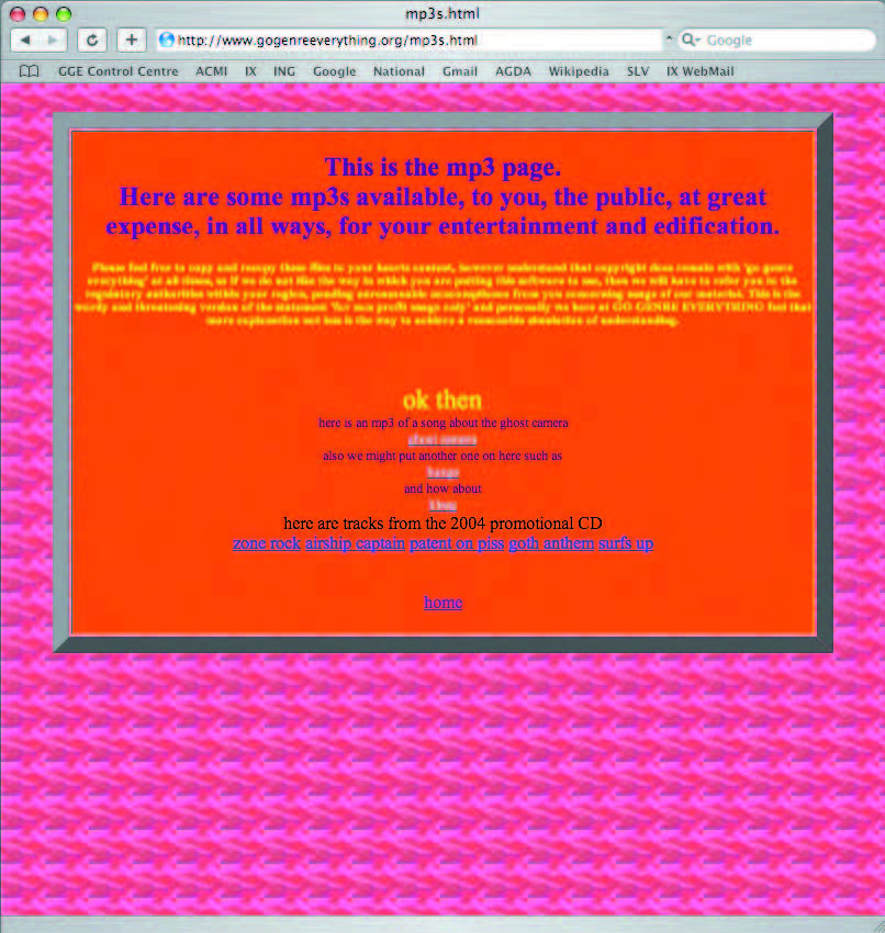 Fig. 3: ‘MP3 Page’ from the Go Genre Everything website. Go Genre Everything, 2003–2006