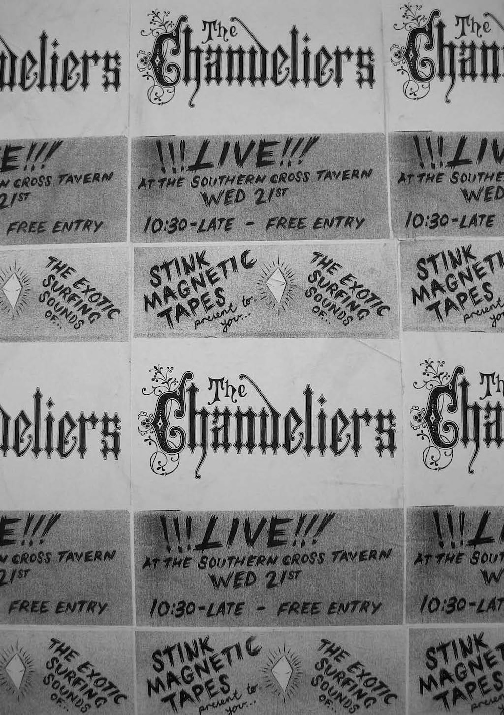 The Chandeliers, first show poster. A3 (original artwork A7) black and white photocopy. 2003