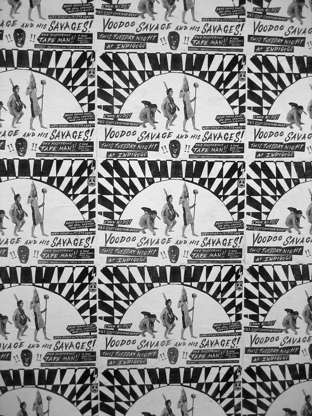 Voodoo Savage and his Savages / Tape Man poster. A3 (original artwork A5) black and white photocopy. 2003