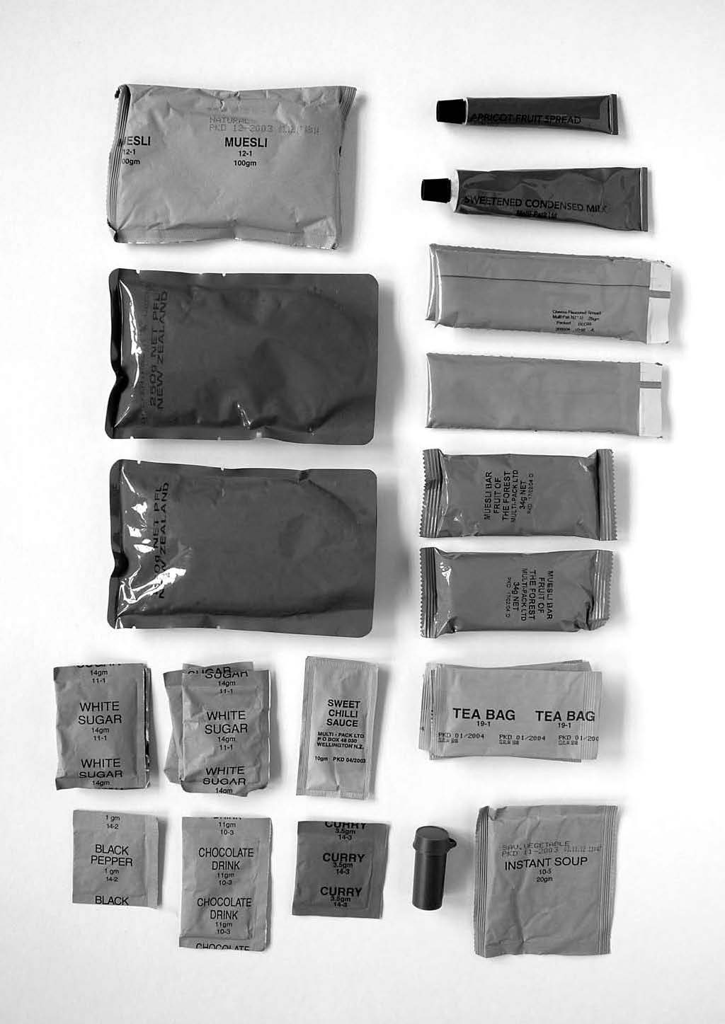 New Zealand Army daily ration pack. Menu option No. 3, (incomplete) courtesy of Sam Holliss