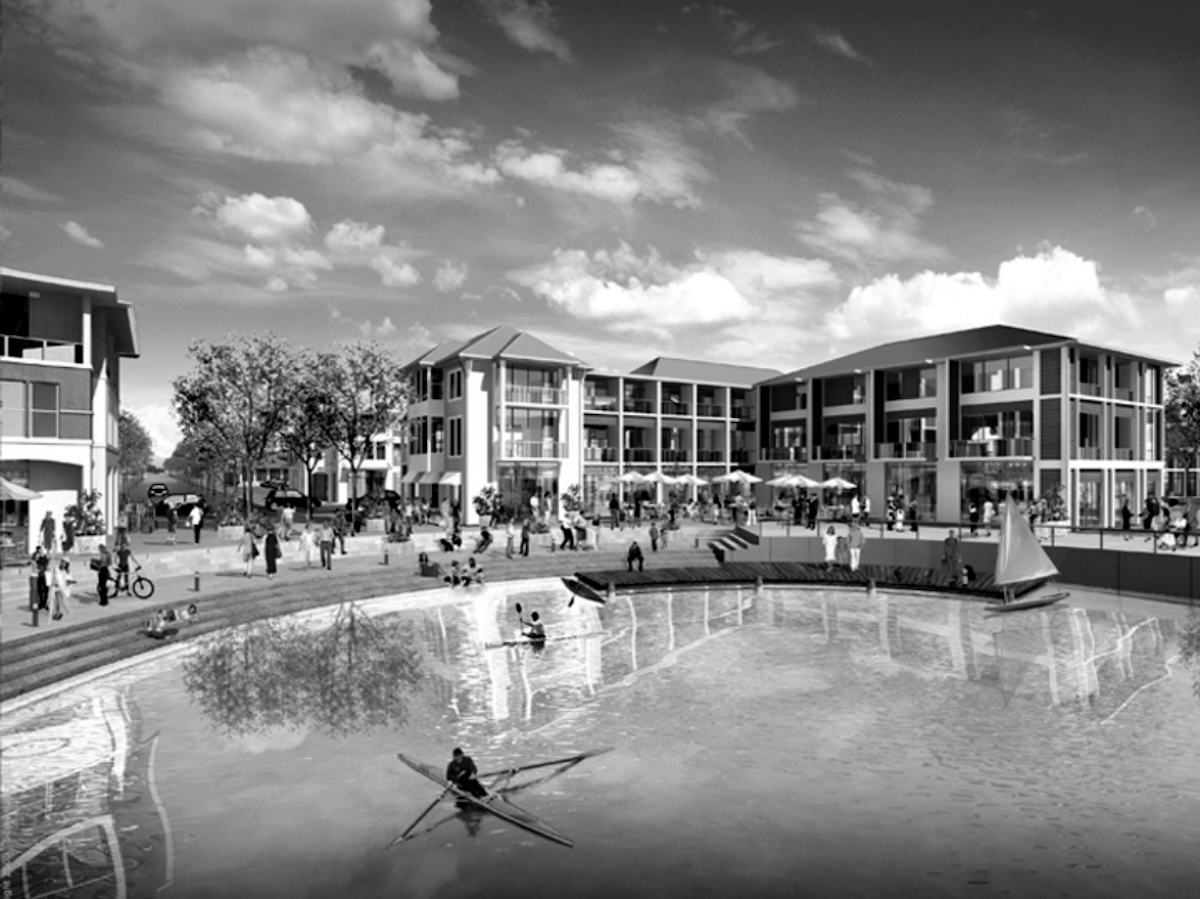 Stills from the promotional DVD for Pegasus Town: A civic amphitheatre provides a focal point for community interaction.