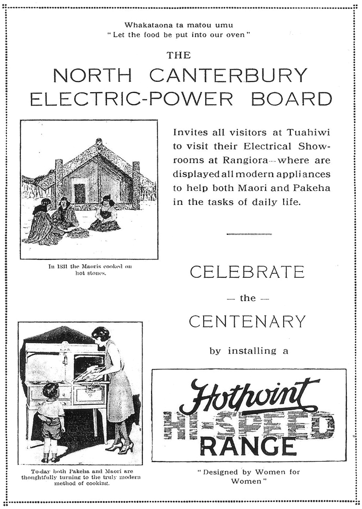 Advertisement, Kaiapohia Pa Centenary Programme, 1931