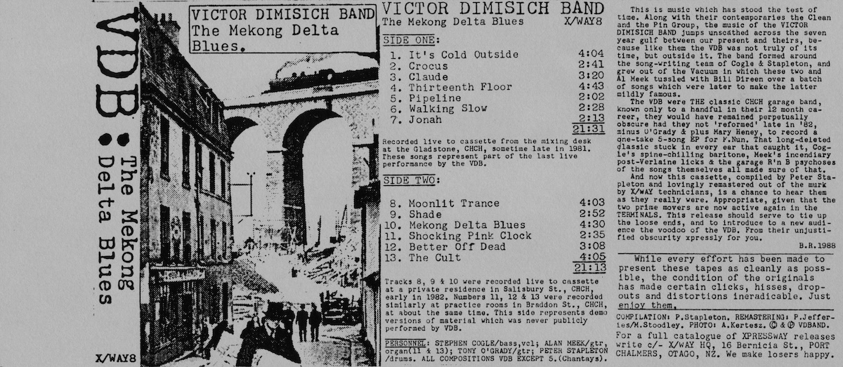 Victor Dimisich Band, The Mekong Delta Blues, XPRESSWAY X/WAY8, Cassette, 1989. Edition of approx 200 (made to order). Design by Bruce Russell