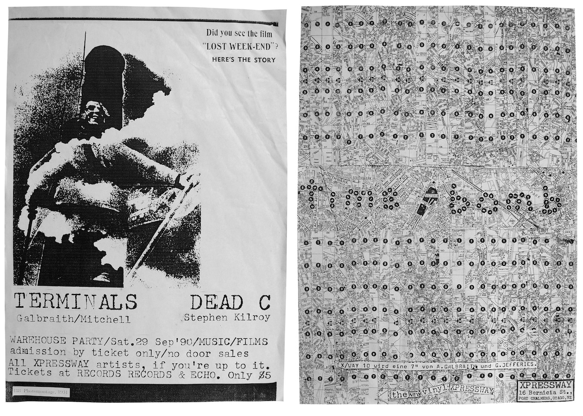 Terminals/Dead C poster (left)A3, 1989Design by Bruce RussellTime Bomb 7” release poster (right)A3, 1989Design by Alastair Galbraith