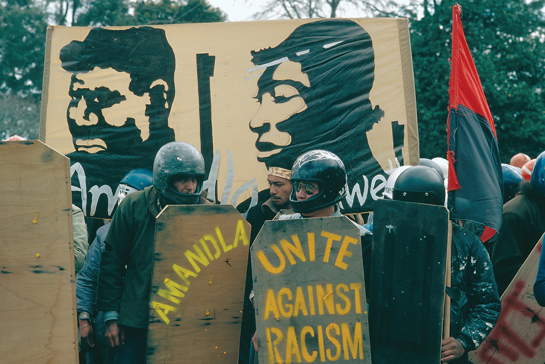 Fowlds Park, Auckland, before the march against the Springbok’s third test at Eden Park12 September, 1981. Photograph by John Miller
