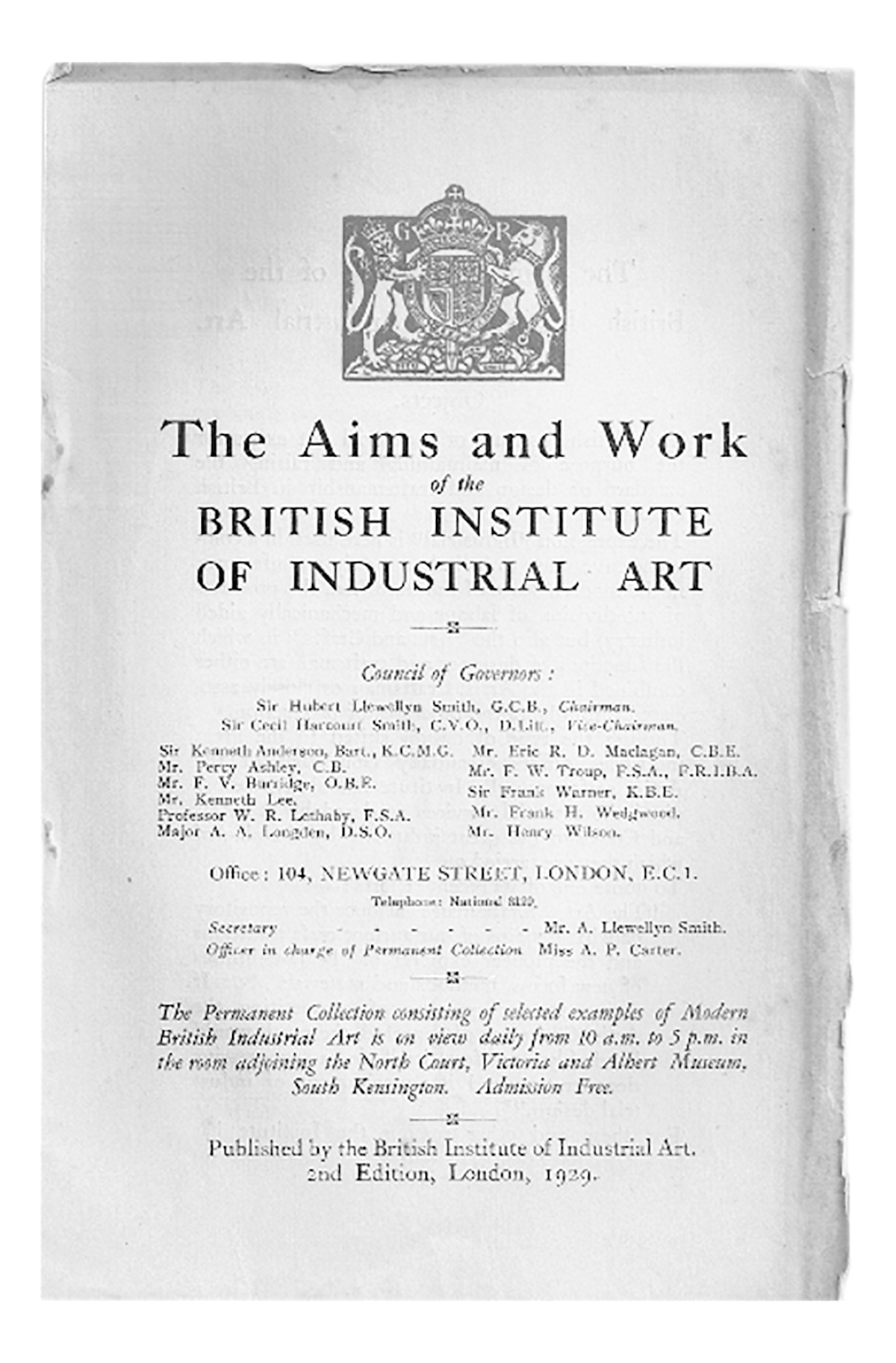 The Aims and Work of the British Institute of Industrial Art [cover]London: BIIA,1929.