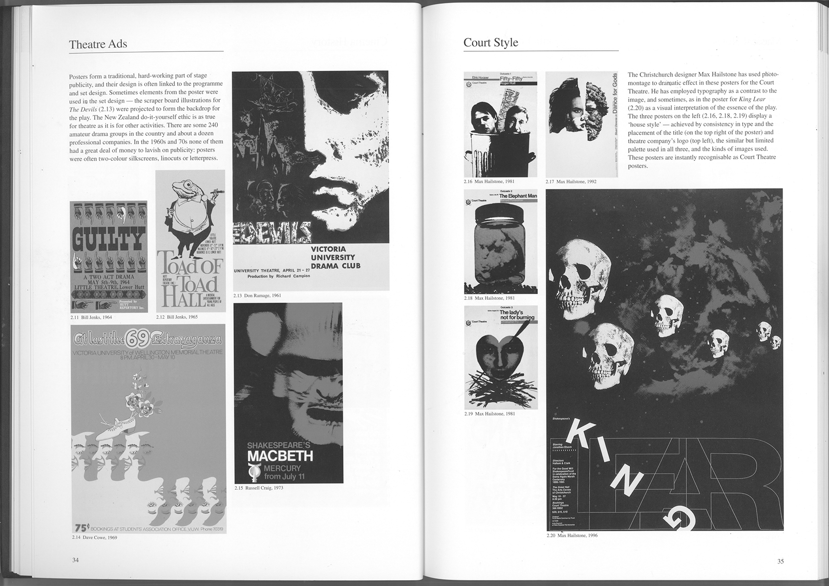 Double page spread from Paste Up: A Century of New Zealand Poster Art. Hamish Thompson, 2003