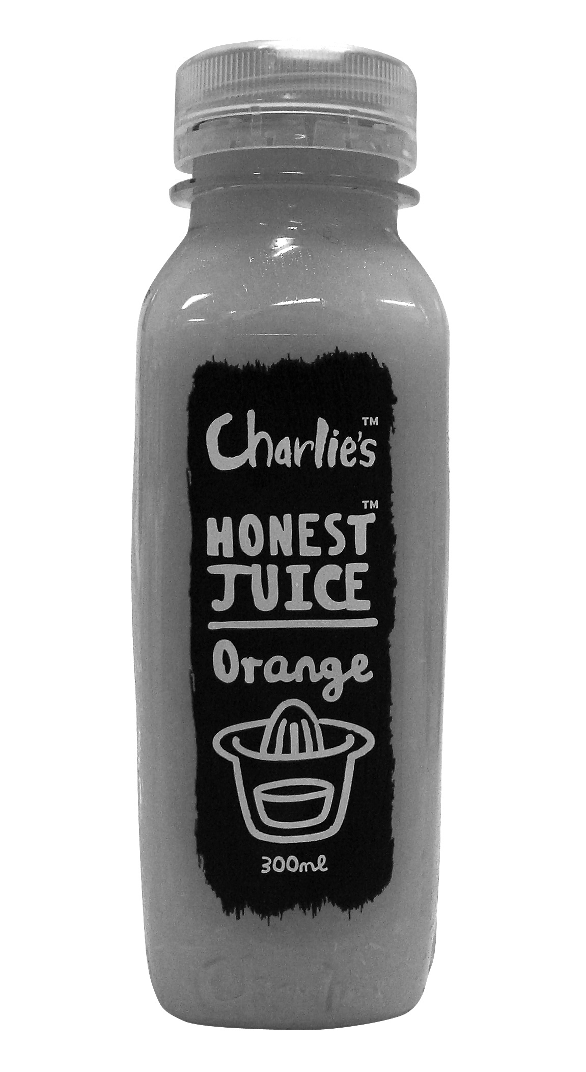Charlie’s ‘Honest Juice, Orange’, labels designed by The Wilderness, 2008.